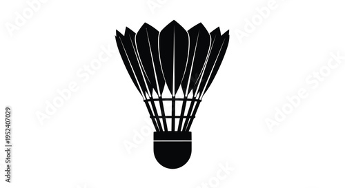 A detailed depiction of a badminton shuttlecock in black silhouette