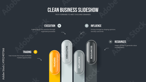 Professional Solution Four Element Diagram Frame Design. Company Analysis 4 Step Infographic Slideshow Layout. Sales Visualization Slide Template Vector Illustration.