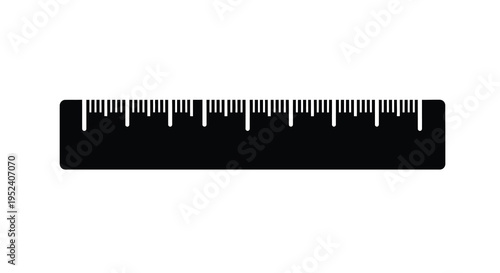Black ruler with metric markings displayed on a white background silhouette