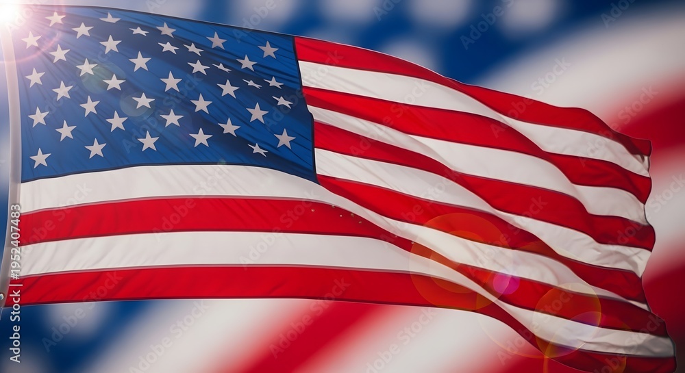 Obraz premium American flag waving in the wind with blurred background