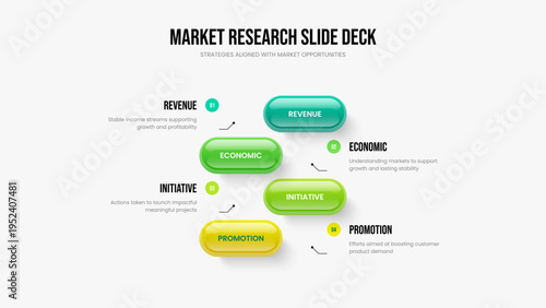 Market Analysis Frame Design Vector Illustration. Digital Showcase 4 Option Diagram Presentation Layout. Investor Introduction Four Element Infographic Slideshow Template.