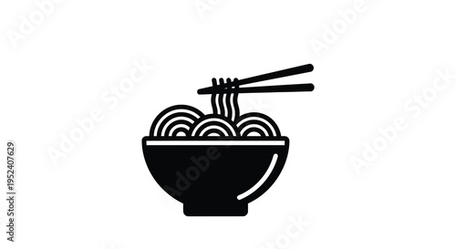 A black bowl of ramen noodles with chopsticks simple silhouette