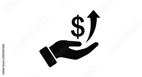 Hand holding a dollar sign with an upward trend silhouette