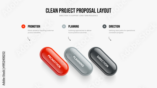 Modern Report 3 Step Infographic Slideshow Design. Sales Insight Slide Template Vector Illustration. Digital Review Three Element Diagram Frame Layout.