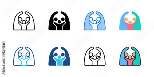 Family icons set multiple style collection. Editable stroke 
