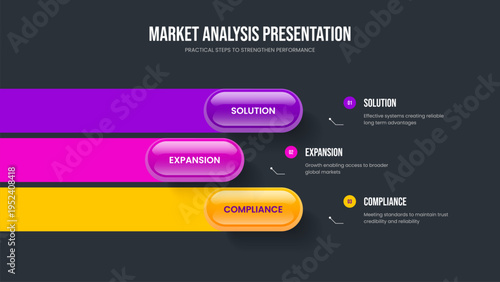 Service Report 3 Element Infographic Frame Design. Investor Briefing Three Option Diagram Slide Template. Company Analysis Presentation Layout Vector Illustration.
