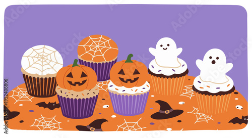 Festive Halloween Cupcakes: Cute Ghost, Pumpkin, Spiderweb Treats for Spooky Season Celebrations
