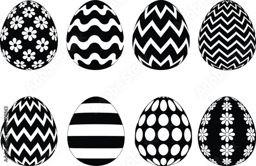 Collection of 8 decorative easter eggs with various patterns
