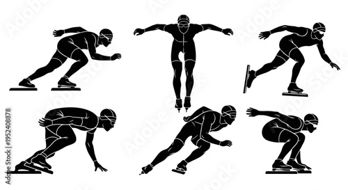 Speed Skating Silhouettes: Dynamic Poses of Athletes on Ice