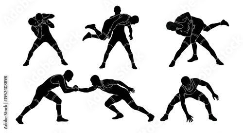 Wrestling Silhouettes: Grappling, Takedown, and Hold Poses