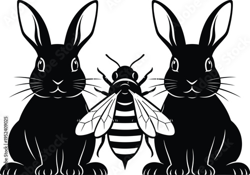 Two rabbits and a bee illustration