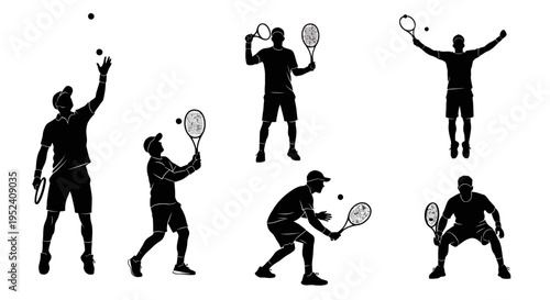 Tennis Player Silhouette Set: Action Poses and Serve