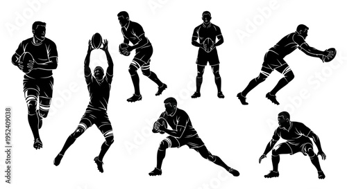 Rugby Player Silhouettes: Action Poses of Athletes in Dynamic Movements