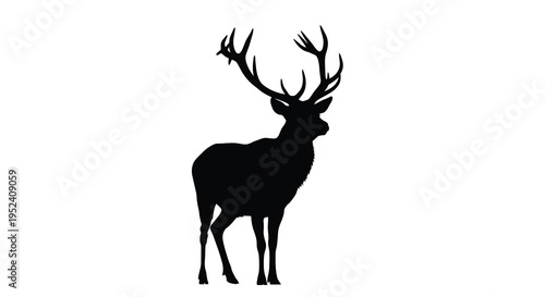 Majestic stag with large antlers stands proudly a dark silhouette
