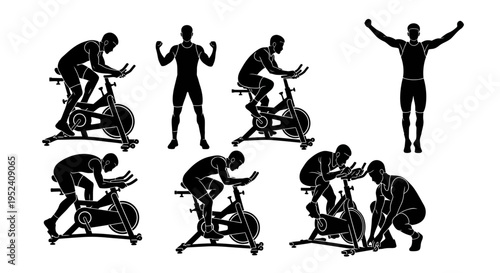 Fitness Silhouette Icons: Cycling, Workout, Exercise, Training, Active Lifestyle