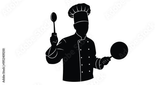Chef holding cooking tools a striking black form silhouette