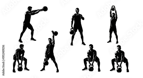 Kettlebell Workout Silhouettes: Dynamic Fitness Poses for Strength Training
