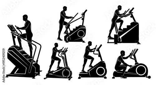 Elliptical Trainer and Stair Climber Silhouettes: Fitness Machine Collection