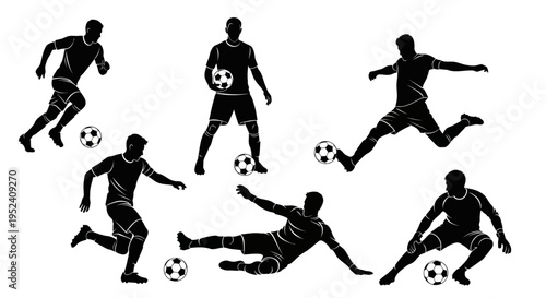 Soccer Player Silhouettes Collection: Action Poses and Kicks