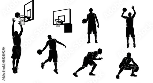 Basketball Player Silhouettes: Action Poses Collection