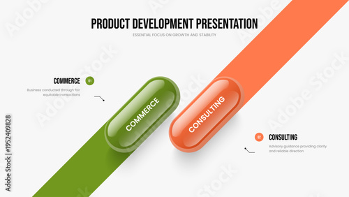 Service Briefing Two Element Infographic Slideshow Template. Investor Planning 2 Step Diagram Slide Layout. Enterprise Proposal Presentation Design Vector Illustration.