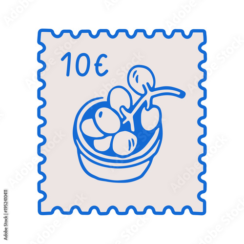 Postal stamp, post mark design in Dolce vita doodle sketch style. Italian foo...