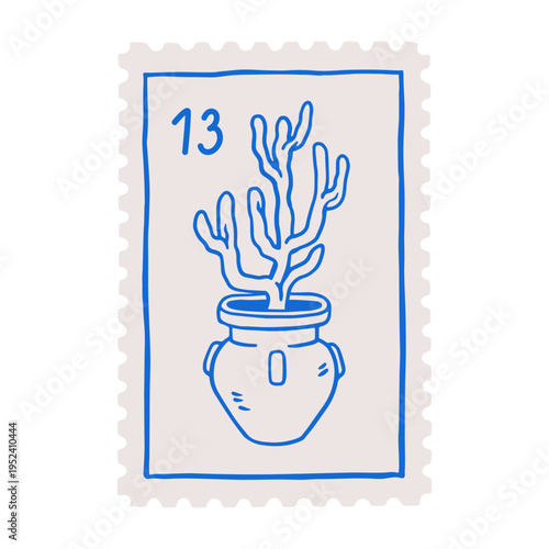 Postmark, Dolce vita design. Postal stamp, post mark with outline doodle plan...