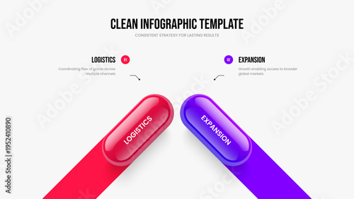 Project Development Two Step Diagram Frame Template. Visual Showcase Slideshow Design Vector Illustration. Investor Analysis 2 Option Infographic Presentation Layout.