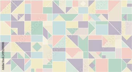 Flat vector cartoon illustration of colorful geometric triangle patchwork pattern design