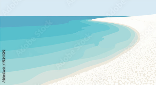 Beautiful curved white sand beach calm turquoise sea gentle waves horizon