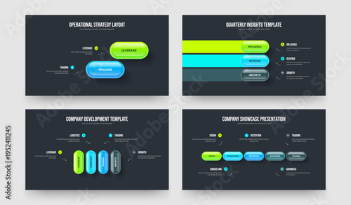 Creative Planning 2 3 4 5 Element Infographic Slide Template Bundle. Enterprise Review Two Three Four Five Step Diagram Slideshow Layout Vector Illustration Set.