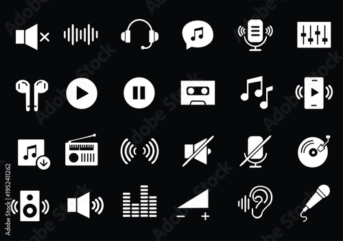 Audio icon set. Music and sound symbol. Vector illustration.