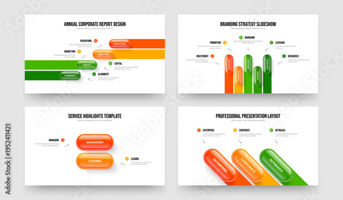 Business Showcase 4 5 2 3 Element Infographic Frame Layout Set. Marketing Analysis Four Five Two Three Option Diagram Presentation Design Vector Illustration Bundle.