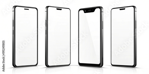 Smartphone mockup from different angles, mobile phone layout template set
