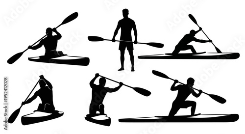 Kayaking Silhouettes: Action Poses of Paddlers in Various Kayaks