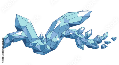 Abstract Blue Crystal Formation with Shattered Fragments