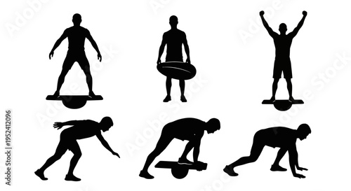 Silhouette Set: People Riding and Posing with Electric One Wheel Board