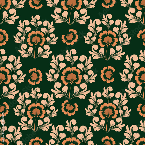 Seamless beautiful vintage flower pattern textile design	
