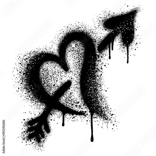Amour Symbol. heart shape with arrow. graffiti vector illustration isolated on white background.
