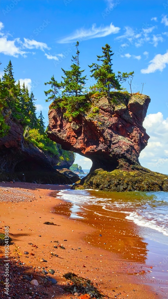 Fototapeta premium A scenic beach with a unique rock formation