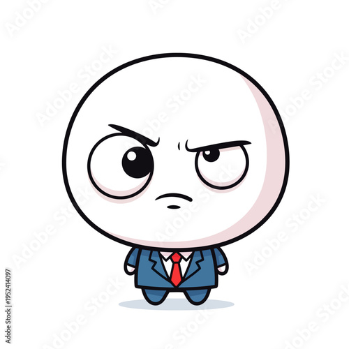 Displeased Cartoon Man in Suit and Tie with Angry Expression