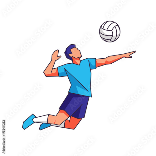 Man playing volleyball jump spike, action sport illustration