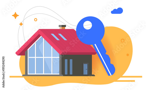 Modern home house key vector icon, rental tenant property asset sign, realty buy sell concept, new real estate property ownership management graphic illustration design
