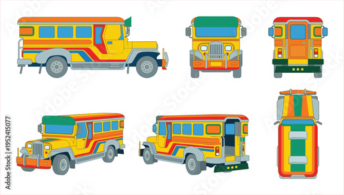 Vibrant Philippine Jeepney Collection: Multiple Views of Iconic Public Transport