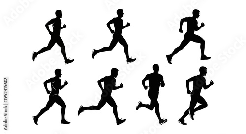 Runner Silhouettes: Dynamic Sequence of Athletic Male Poses in Motion