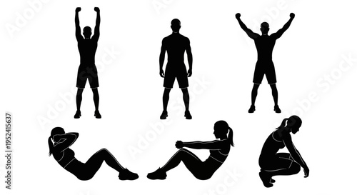 Fitness Silhouette Set: Men and Women Exercising, Workout Poses, Active Lifestyle