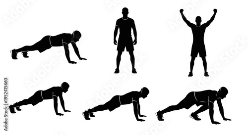 Fitness Silhouette Set: Exercise Movements, Workout Poses, Sports Training
