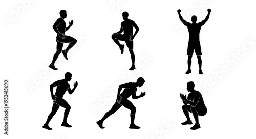 Fitness Silhouette Set: Diverse Male Poses for Sports and Exercise