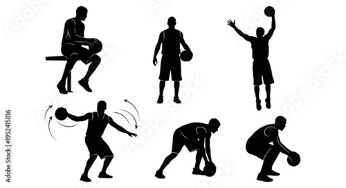 Basketball Player Silhouettes: Diverse Poses and Actions