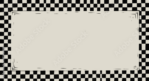 Vector checkered border frame with beige label isolated on White Background